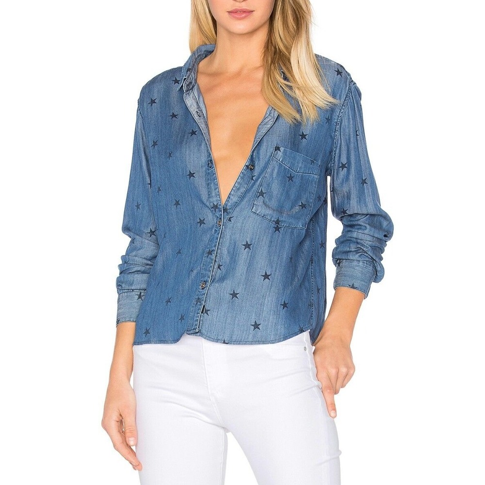 Rails Dana Star Print Lyocell Chambray Button Down Shirt Pigment Stars XS S $148